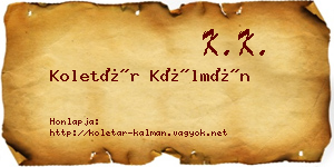 Koletár Kálmán névjegykártya